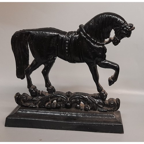 358 - CAST BLACKENED PRANCING HORSE DOOR STOP