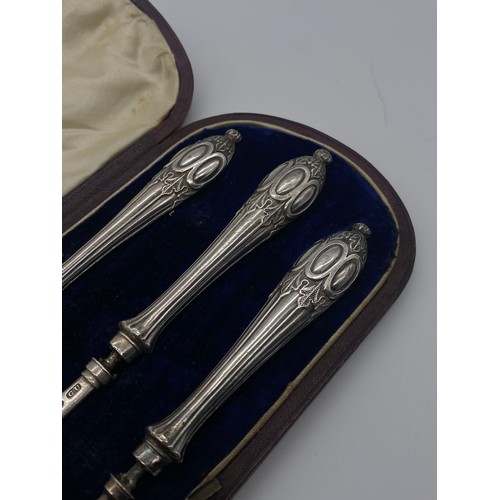 750 - CASED BIRMINGHAM SILVER CHRISTENING FLATWARE SET