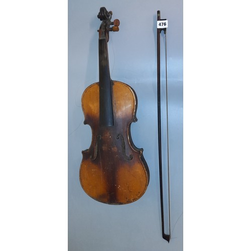 476 - DISTRESSED VIOLIN AND BOW