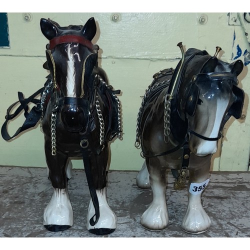 355 - PAIR OF MELROSE POTTERY SHIRE HORSES