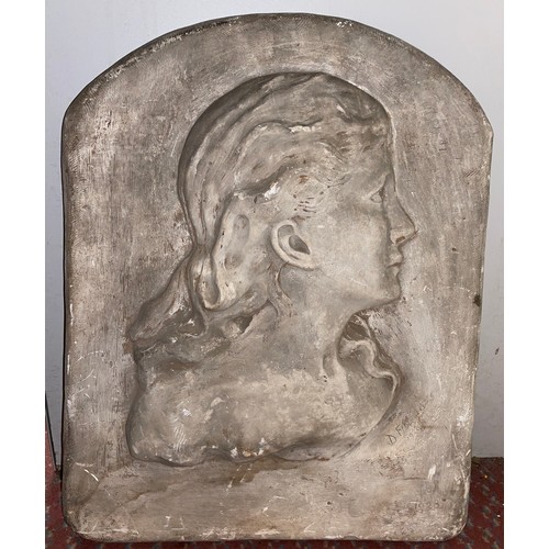 693 - CHALK PLASTER BAS RELIEF PROFILE BUST OF A FEMALE DATED 1928