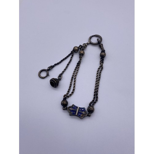 602 - SILVER AND ENAMEL ROPE TWIST CHATELAINE