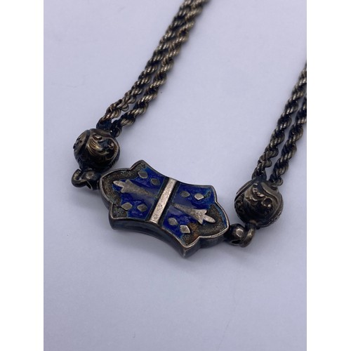 602 - SILVER AND ENAMEL ROPE TWIST CHATELAINE