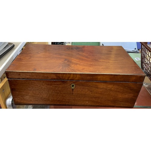 727 - VICTORIAN MAHOGANY FOLD OVER WRITING BOX WITH BRASS HANDLES