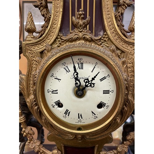 728 - 20TH CENTURY REPRODUCTION IMPERIAL FRENCH STYLE LYRE AND SATYR GILT METAL CLOCK