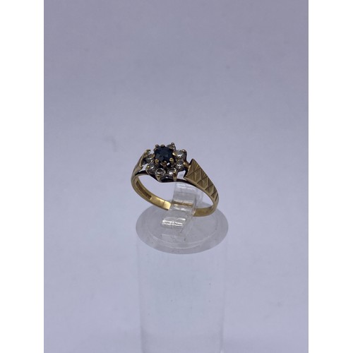 576 - 9CT GOLD SAPPHIRE CZ CLUSTER DRESS RING SIZE K AND 9CT GOLD CLAW SET DIAMOND CHIP DRESS RING SIZE K ... 