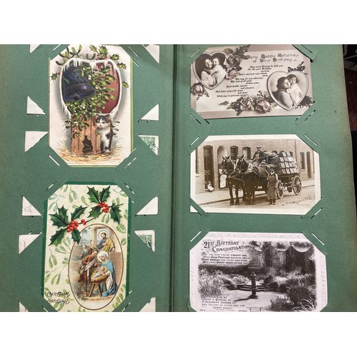 673 - POSTCARD ALBUM EDWARDIAN ERA OF BEAUTIES, WWI CARDS, GREETINGS CARDS AND TOPOGRAPHICAL