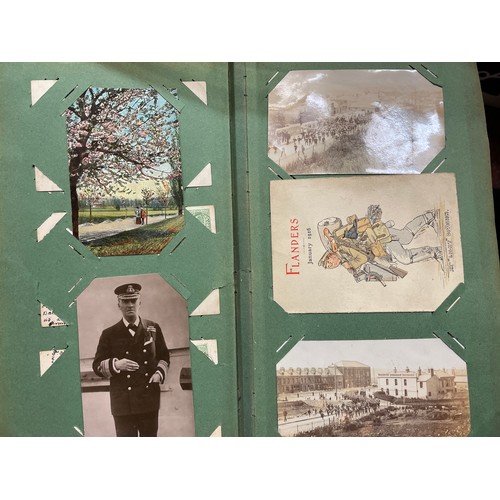 673 - POSTCARD ALBUM EDWARDIAN ERA OF BEAUTIES, WWI CARDS, GREETINGS CARDS AND TOPOGRAPHICAL