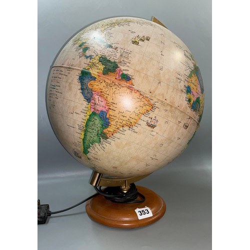 353 - LARGER ILLUMINATED TERRESTRIAL GLOBE ON STAND