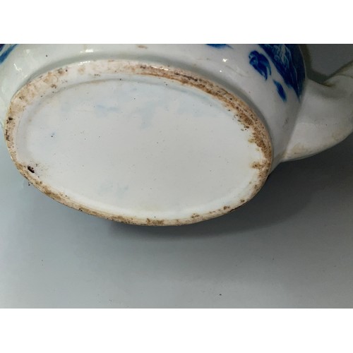 359 - CHINESE BLUE AND WHITE POTTERY BOWL, TEA CUP AND A BLUE AND WHITE TEA POT WITH MATCHED LID