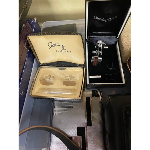 672 - SELECTION OF CASED CUTLERY SETS, CUFF LINKS, AND ART DECO CHROMIUM POCKET CIGARETTE CASE, AND CAMERA