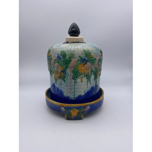 354 - MAJOLICA GLAZED STILTON DOME AND COVER