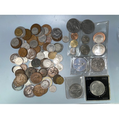 583 - BAG OF ASSORTED MIXED GB MAINLY PREDECIMAL COINS PLUS COMMEMORATIVE CHURCHILL AND JUBILEE CROWNS