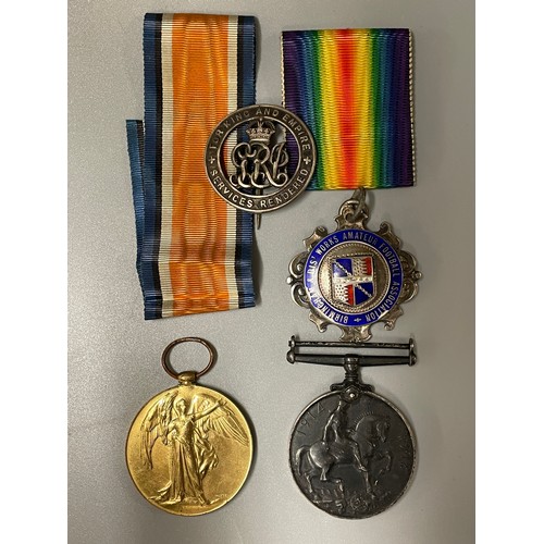 697 - WWI MEDAL DUO TO 47916 PTE. A. O. SCOTT NORTHUMBERLAND FUS WITH RIBBONS, FOR KING AND EMPIRE LAPEL P... 