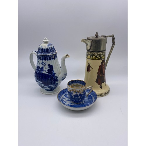 661 - ROYAL DOULTON ISAAC WALTON WARE EPNS MOUNTED JUG BY NOKE, 18TH CENTURY BLUE AND WHITE TEAPOT A/F, AN... 