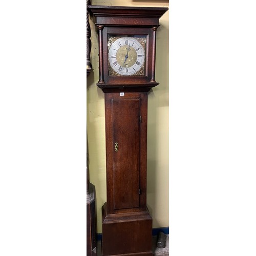 163 - COTTAGE OAK LONG CASE 30 HOUR CLOCK WITH BRASS FACE SIGNED THOMAS RANGER CHEAPSTEAD