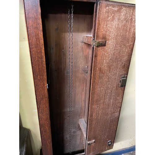 163 - COTTAGE OAK LONG CASE 30 HOUR CLOCK WITH BRASS FACE SIGNED THOMAS RANGER CHEAPSTEAD