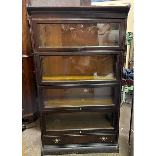 166 - GUNN & CO FOUR SECTION GLAZED DOOR OFFICE BOOKCASE WITH DRAWER BASE