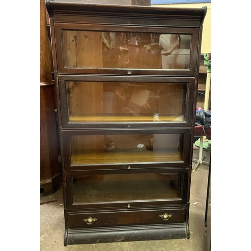 166 - GUNN & CO FOUR SECTION GLAZED DOOR OFFICE BOOKCASE WITH DRAWER BASE