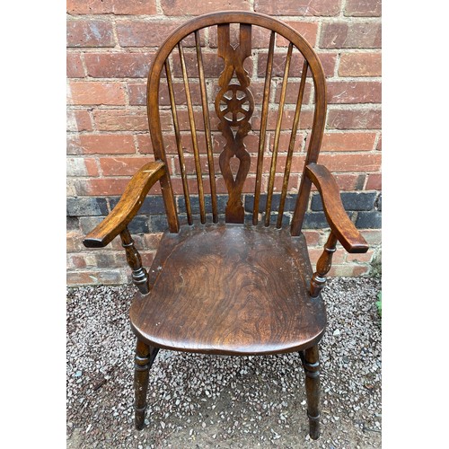 128 - ELM AND BEECH WHEEL BACK ELBOW CHAIR