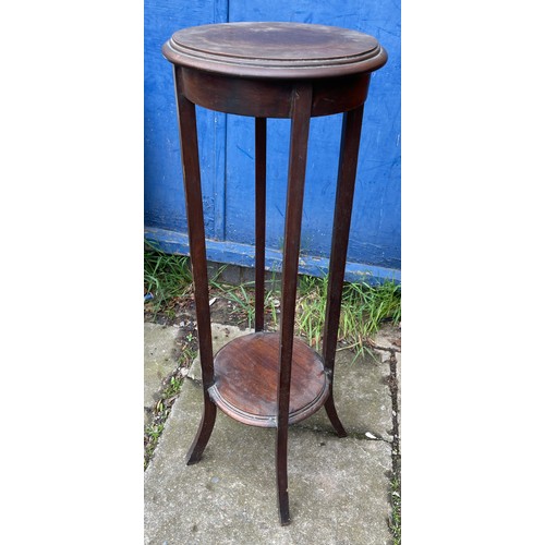 111 - EDWARDIAN JARDINIERE STAND AND MAHOGANY TRIFORM OCCASIONAL TABLE