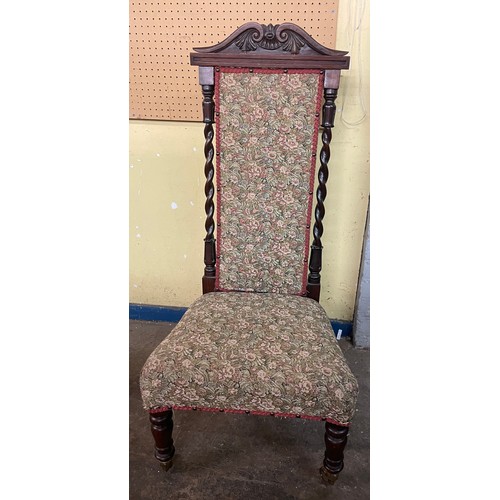 198 - VICTORIAN ROSEWOOD UPHOLSTERED BARLEY TWIST PRAYER CHAIR