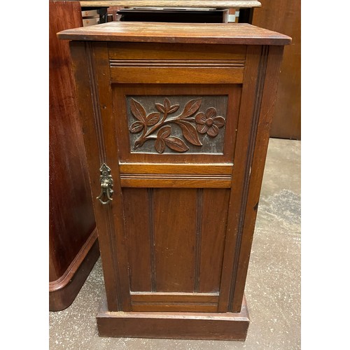 83 - EDWARDIAN CARVED FLORAL PANEL POT CUPBOARD