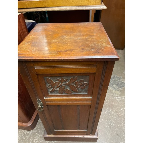 83 - EDWARDIAN CARVED FLORAL PANEL POT CUPBOARD