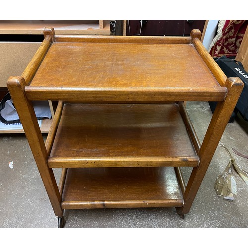 145 - OAK THREE TIER TROLLEY TABLE