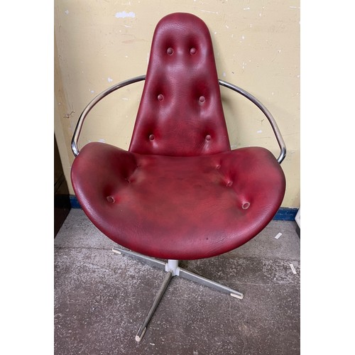 161 - CHROMIUM RED UPHOLSTERED SWIVEL CHAIR