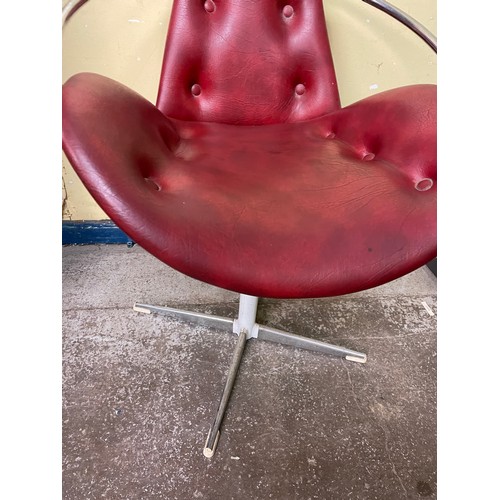 161 - CHROMIUM RED UPHOLSTERED SWIVEL CHAIR