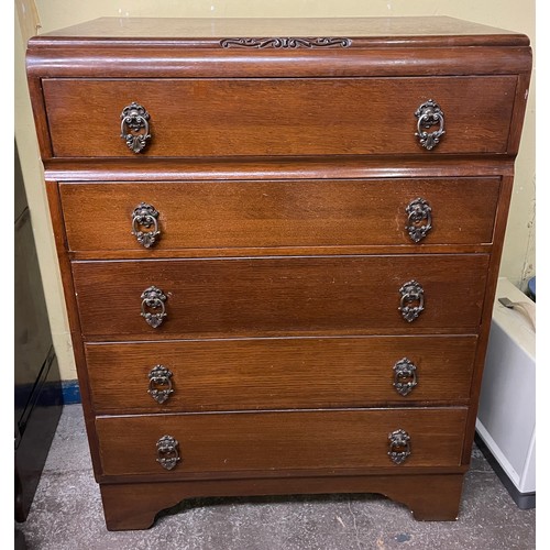 114 - OAK PLY FIVE DRAWER CHEST