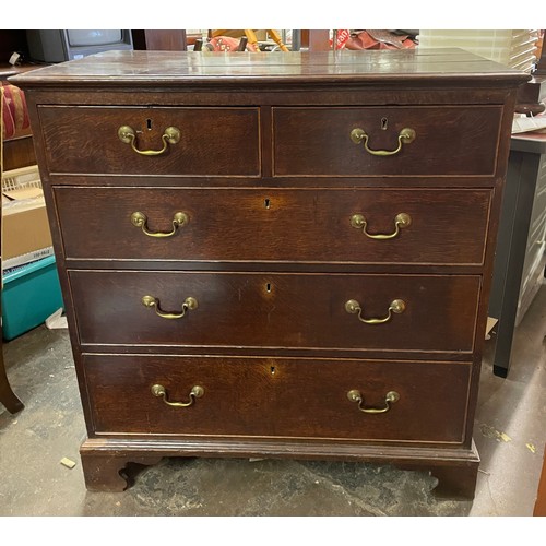 121 - GEORGE III OAK TWO OVER THREE DRAWER CHEST ON BRACKET FEET