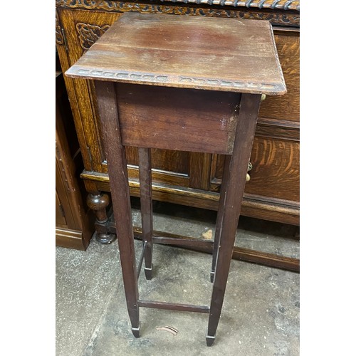 92 - EDWARDIAN OAK JARDINIERE STAND ON TAPERED LEGS