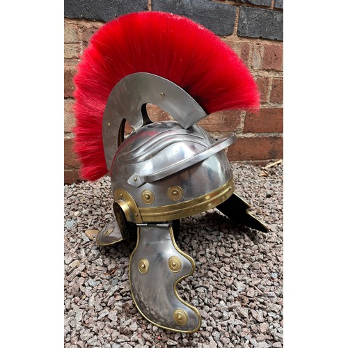 230 - REPLICA ROMAN HELMET, BREAST PLATES, ARMOUR AND SANDALS