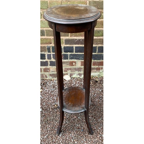 111 - EDWARDIAN JARDINIERE STAND AND MAHOGANY TRIFORM OCCASIONAL TABLE