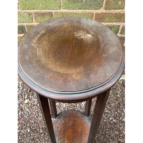 111 - EDWARDIAN JARDINIERE STAND AND MAHOGANY TRIFORM OCCASIONAL TABLE