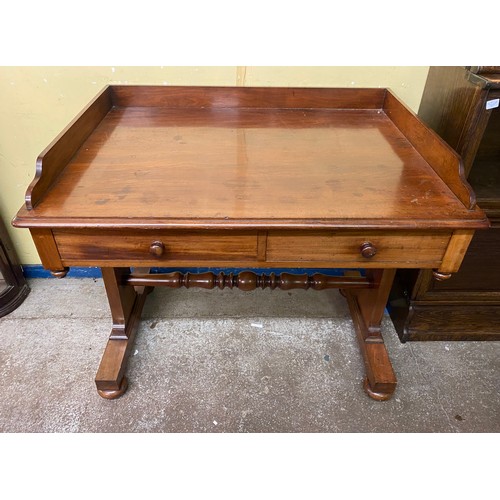 125 - VICTORIAN MAHOGANY TRESTLE END WRITING DESK/WASH STAND