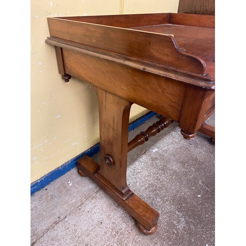 125 - VICTORIAN MAHOGANY TRESTLE END WRITING DESK/WASH STAND