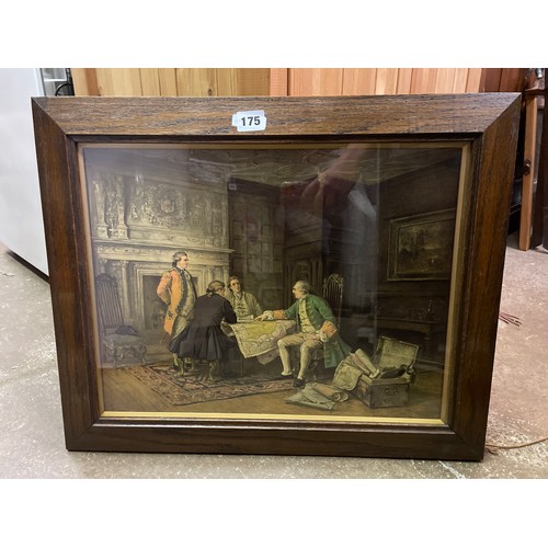 175 - OAK FRAMED LITHOGRAPHIC PRINT OF A 18TH CENTURY INTERIOR SCENE