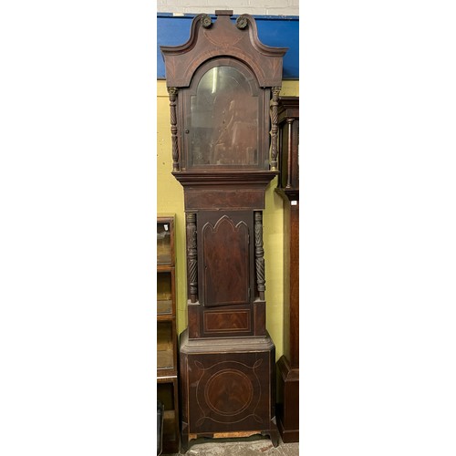 217 - DISTRESSED 19TH CENTURY MAHOGANY AND OAK INLAID LONG CASED CLOCK CASE ONLY