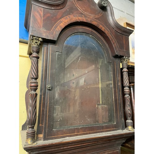 217 - DISTRESSED 19TH CENTURY MAHOGANY AND OAK INLAID LONG CASED CLOCK CASE ONLY