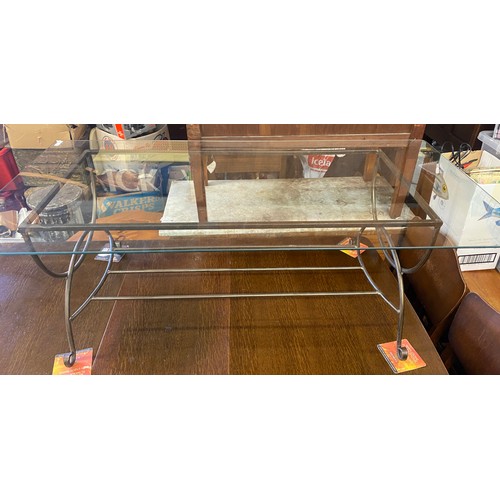 222 - METAL FRAMED GLASS TOPPED OBLONG COFFEE TABLE