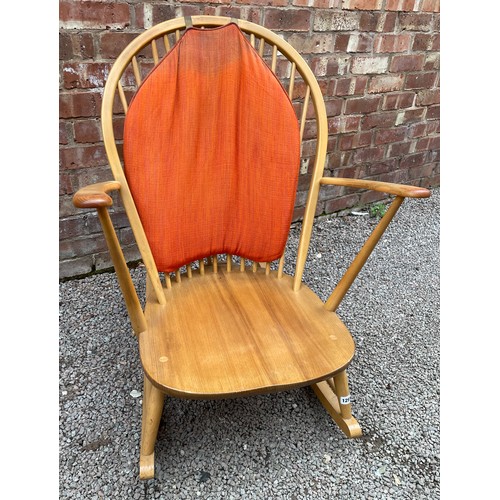 129 - ERCOL BLONDE ELM GRANDFATHER ROCKING CHAIR