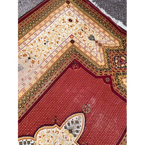 21 - RED AND CREAM GROUND PATTERN CARPET 335 cm x 240cm