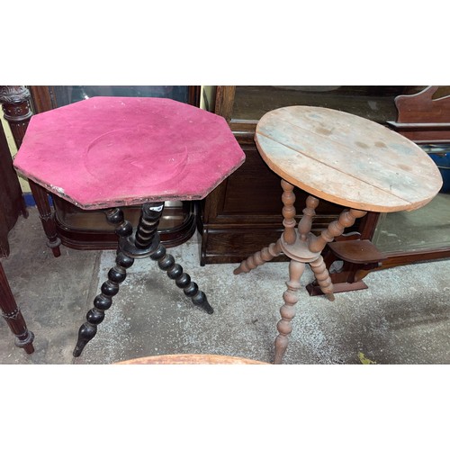 140 - VICTORIAN EBONISED BOBBIN REEL GYPSY TABLE & PAINTED EXAMPLE