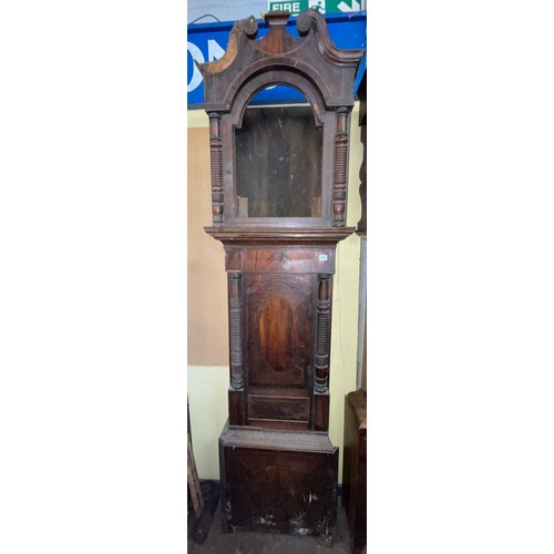 193 - DISTRESSED 19TH CENTURY MAHOGANY AND OAK INLAID LONG CASED CLOCK CASE ONLY