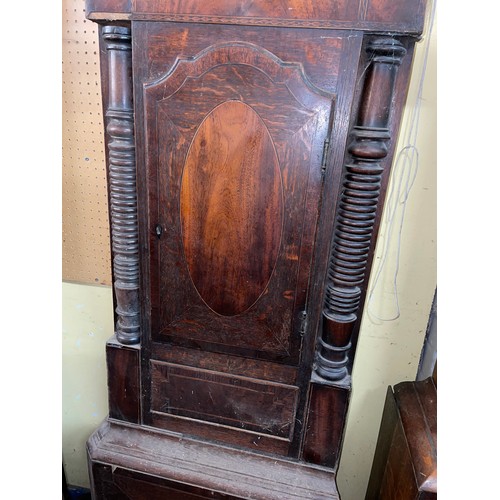 193 - DISTRESSED 19TH CENTURY MAHOGANY AND OAK INLAID LONG CASED CLOCK CASE ONLY