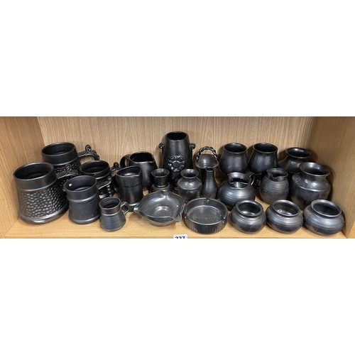 237 - SHELF OF PRINKNASH POTTERY TANKARDS, GOBLETS, ASHTRAYS AND BOWLS