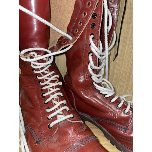 240 - PAIR OF VINTAGE UNDERGROUND CHERRY RED 30 EYELET HIGH LEG BOOTS SIZE 12